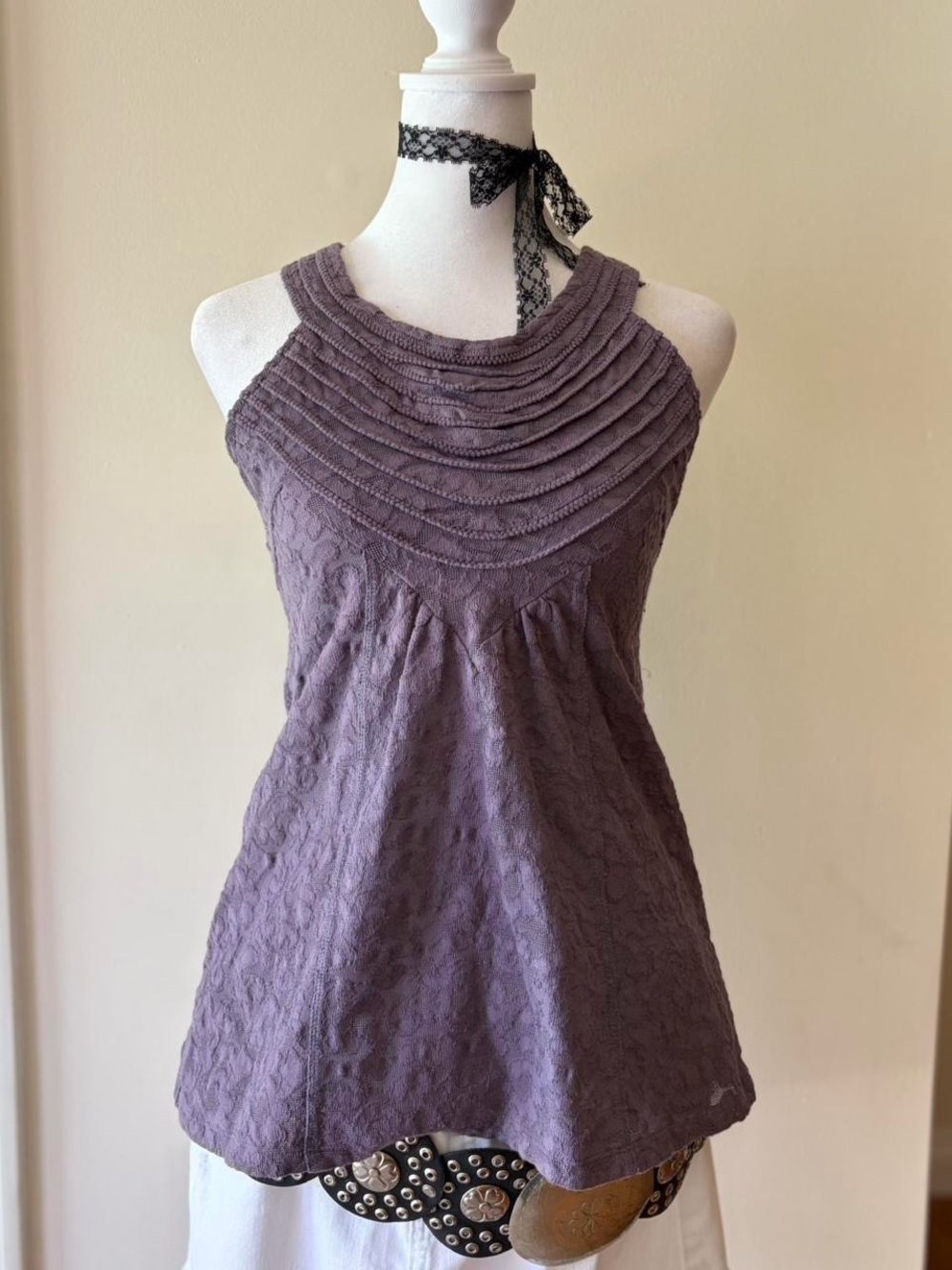 RARE Free People vintage Y2K fairy boho embroidered tank top purple floral S - Picture 5 of 11